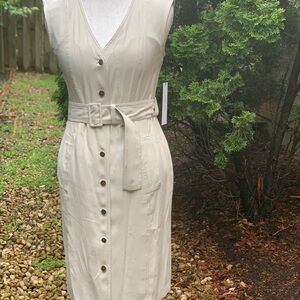 Calvin Klein Cream Tan Sleeveless Sheath Midi Dress